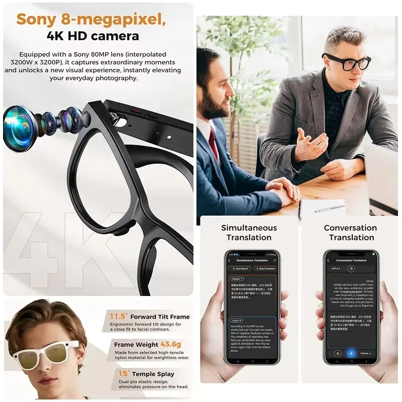 2026 Smart AI Glasses for Men 1080P HD Video Recording ChatGPT Integration Bluetooth Call Function 32GB ROM Language Translation