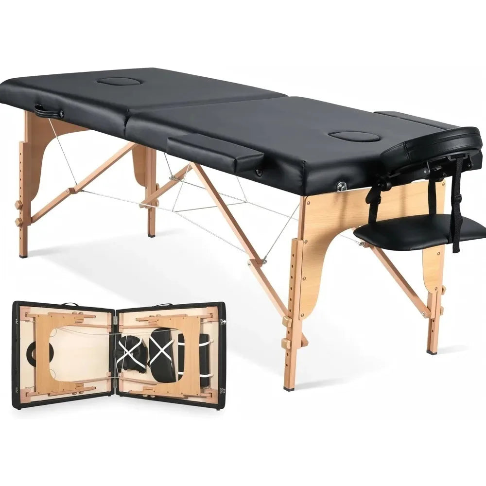 Portable Wooden Massage Table 24 Inch Wide Foldable Lash Bed Adjustable Height Beauty Spa Tattoo Face Cradle with Carrying