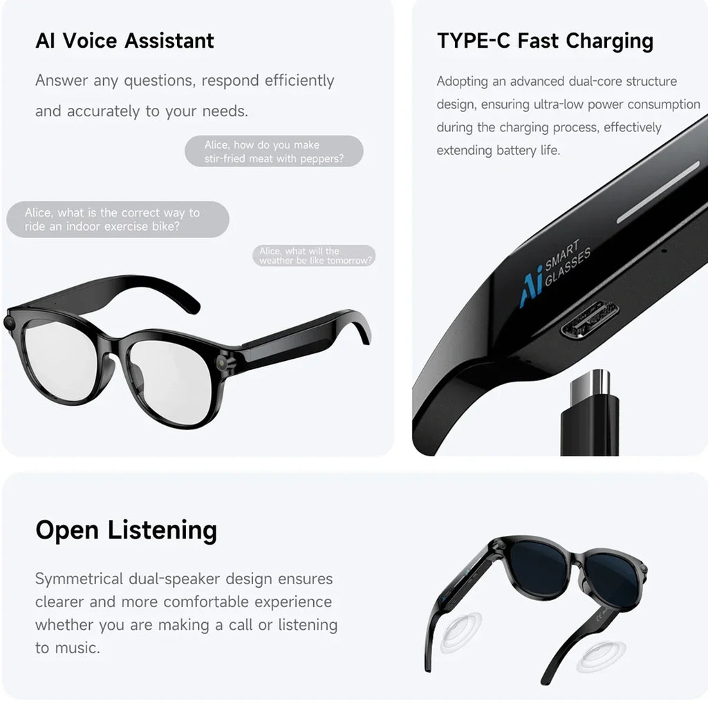 2026 AI Smart Glasses for Men Women with AI Translation Bluetooth Calling Music Player Camera Control Anti-blue Light Sunglasses