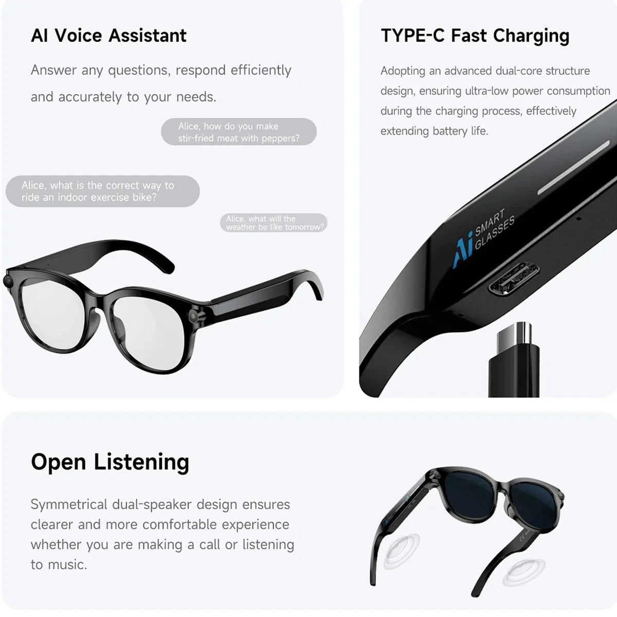 2026 AI Smart Glasses for Men Women with AI Translation Bluetooth Calling Music Player Camera Control Anti-blue Light Sunglasses