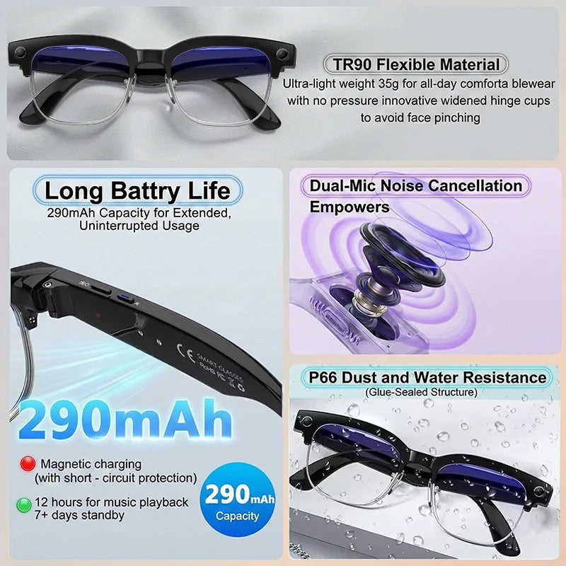 2026 AI Smart Glasses Men AI Translation 8MP HD Camera 4K Shooting Image Conversation Recording Listening To Music Smart Glasses