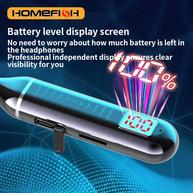Wireless Bluetooth neckband headphones with digital display function, large-capacity semi-in-ear sports stereo headphones