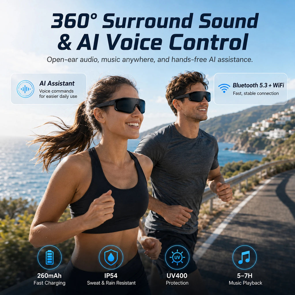 2026 AI Smart Glasses for Men Camera 1200P Video ChatGPT AI Assistant Voice Translation 32GB Storage Outdoor Cycling Sunglasses