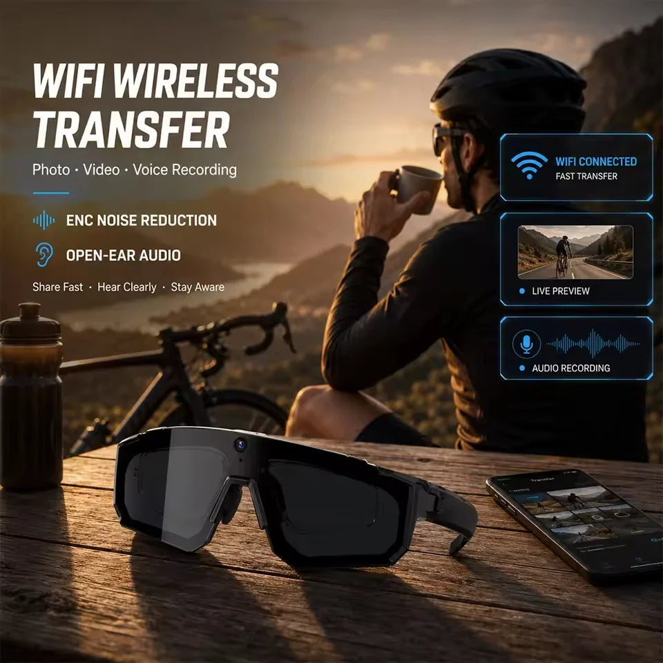 2026 New AI Smart Glasses 1080P Camera Anti-shake Cycling Ridi Sports glasses AI  Translation ChatGPT Dual Mic Windproof Goggles