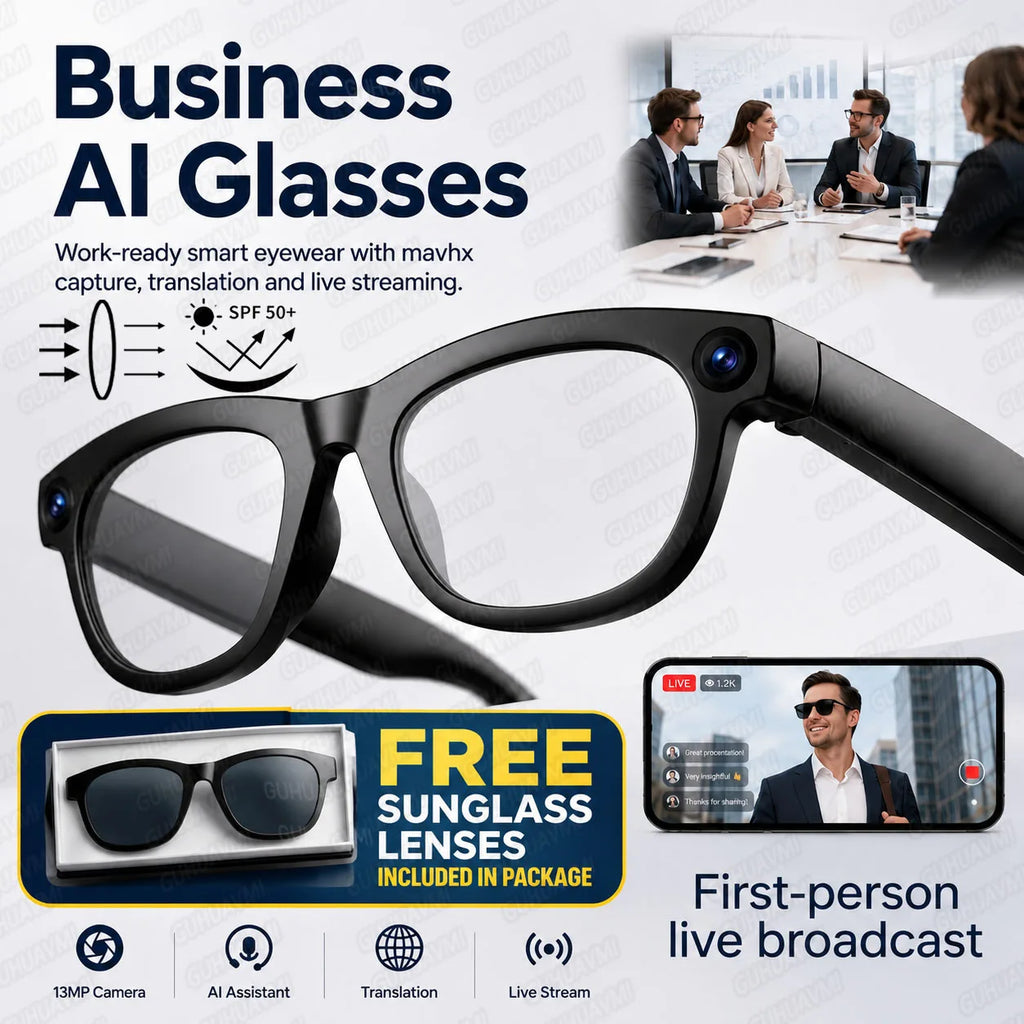 AI Glasses with 13MP POV Camera, Meeting Recording, Speech to Text, Smart Summary, Live Translation and Bluetooth Audio for Work