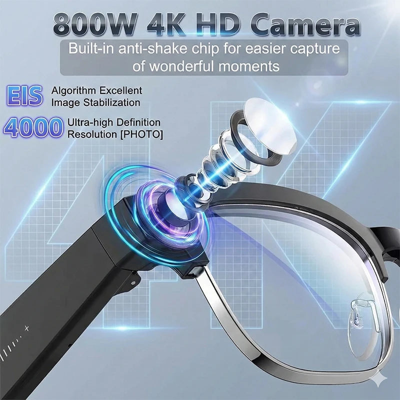 2026 AI Smart Glasses Men AI Translation 8MP HD Camera 4K Shooting Image Conversation Recording Listening To Music Smart Glasses