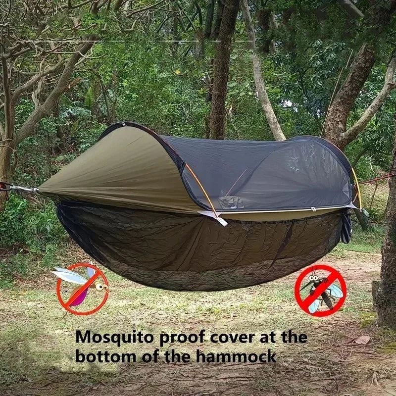 Camping Hammock with Bottom Mosquito Net Removable Mesh Underquilt Bug Net Quick Setup Hanging Bed for Outdoor Hiking