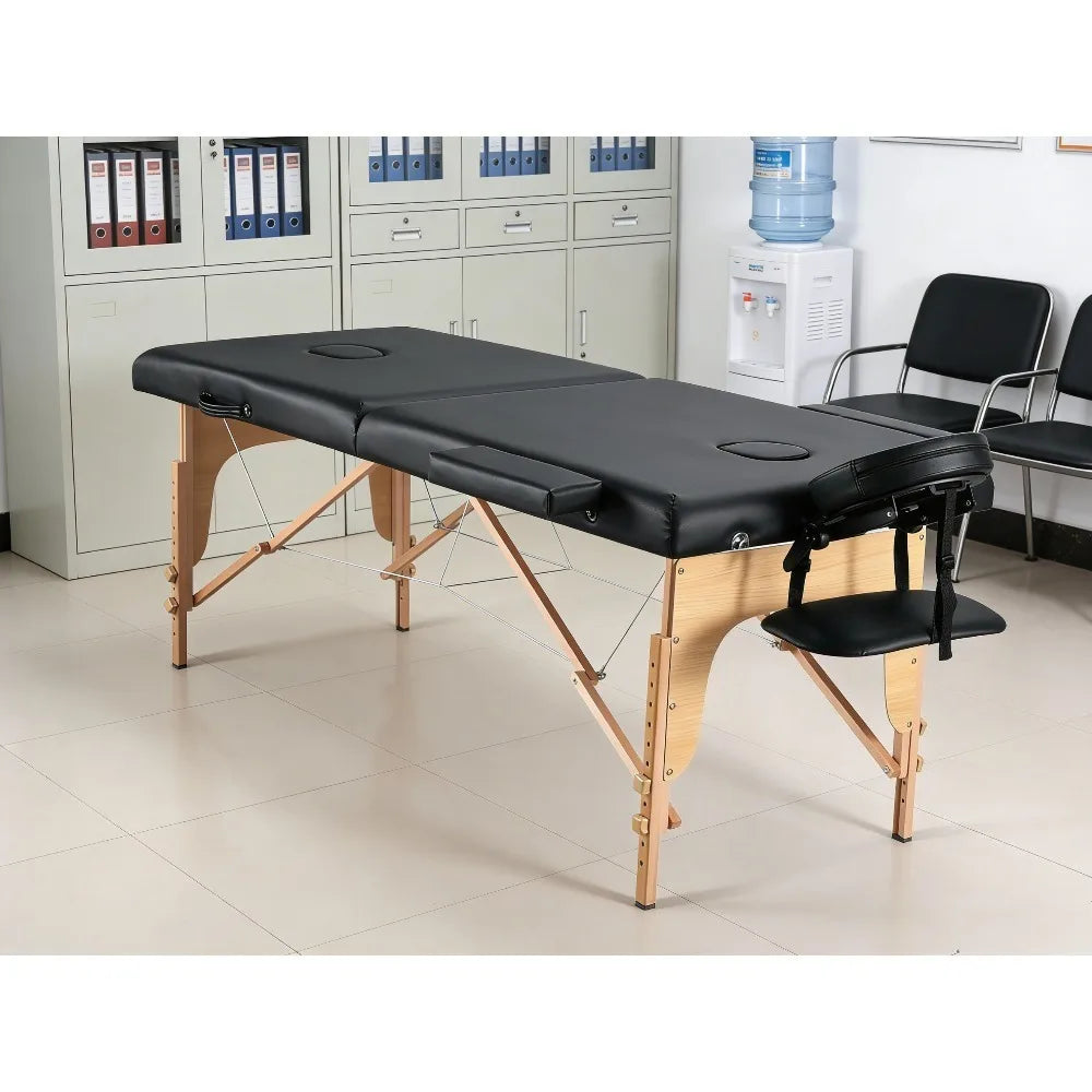 Portable Wooden Massage Table 24 Inch Wide Foldable Lash Bed Adjustable Height Beauty Spa Tattoo Face Cradle with Carrying