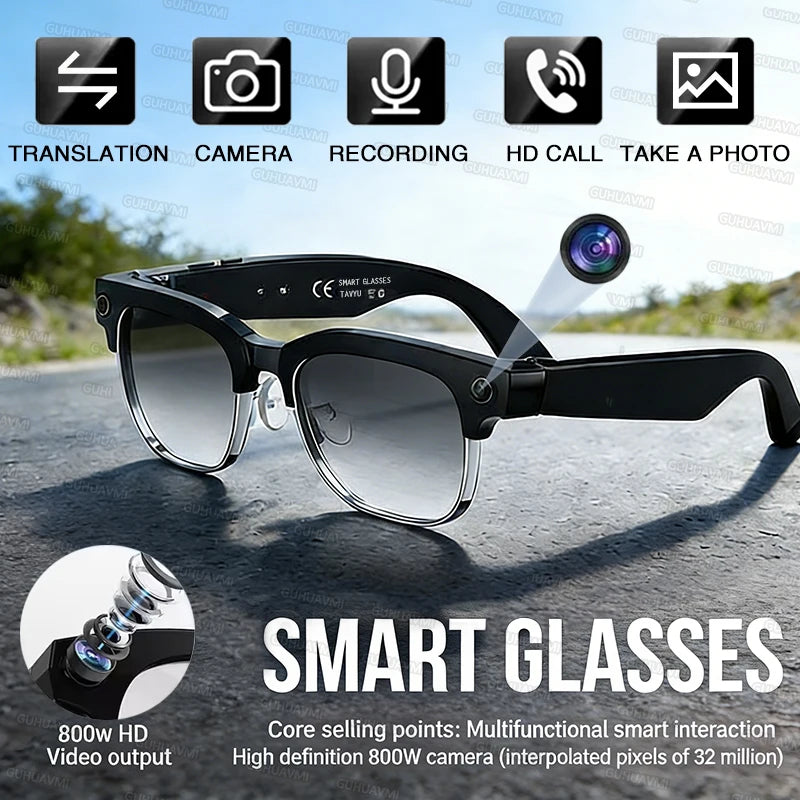 AI Smart Glasses for Men & Women 2026 New 8MP Camera 4K HD Video Recording AI Translation WiFi Bluetooth Call Music Photochromic