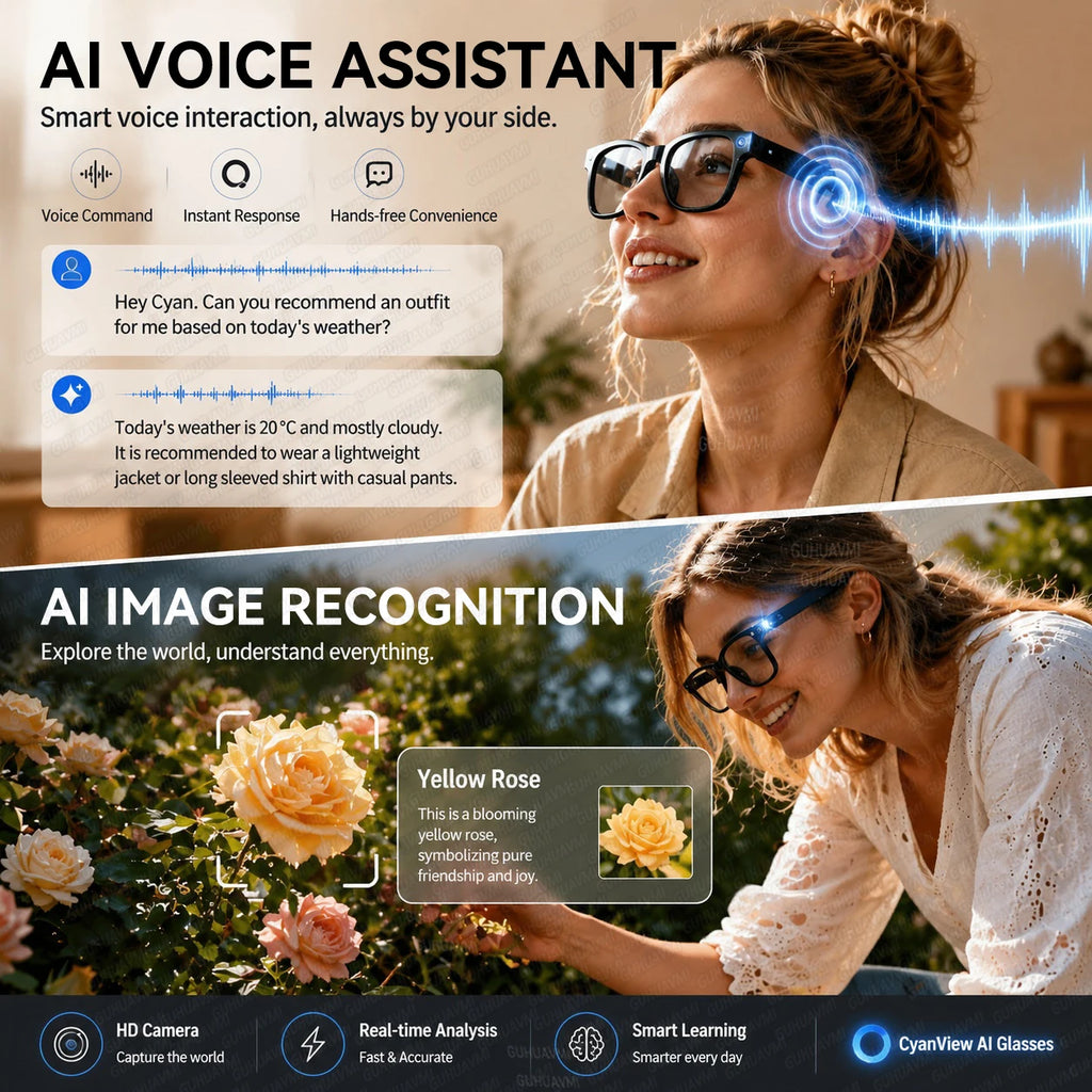 AI Glasses with 13MP POV Camera, Meeting Recording, Speech to Text, Smart Summary, Live Translation and Bluetooth Audio for Work