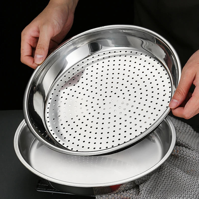 28/30/32/34/36cm Stainless Steel Steamer Rack Round Thickened Steaming Tray For Dumplings Fish Household Kitchen Cooking Gadgets