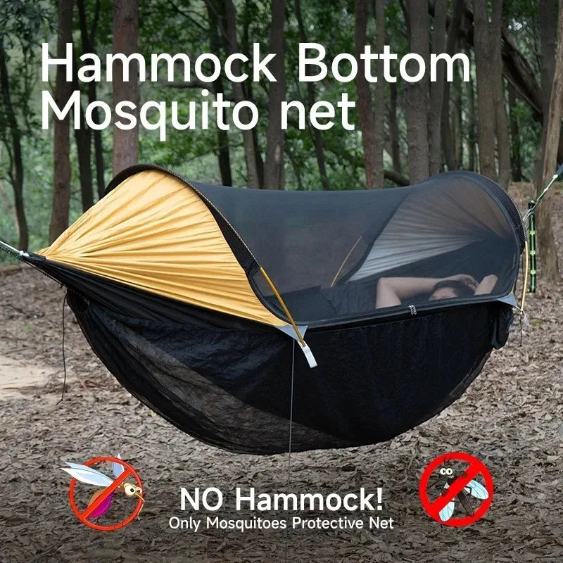 Camping Hammock with Bottom Mosquito Net Removable Mesh Underquilt Bug Net Quick Setup Hanging Bed for Outdoor Hiking