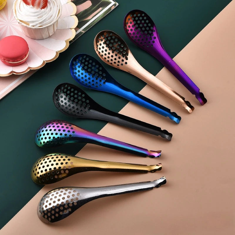 410 Stainless Steel Kitchen Spoon With Holes Cuisine Caviar Builder Roe Sauce Strainer Spoon Durable Kitchen Cooking Gadgets