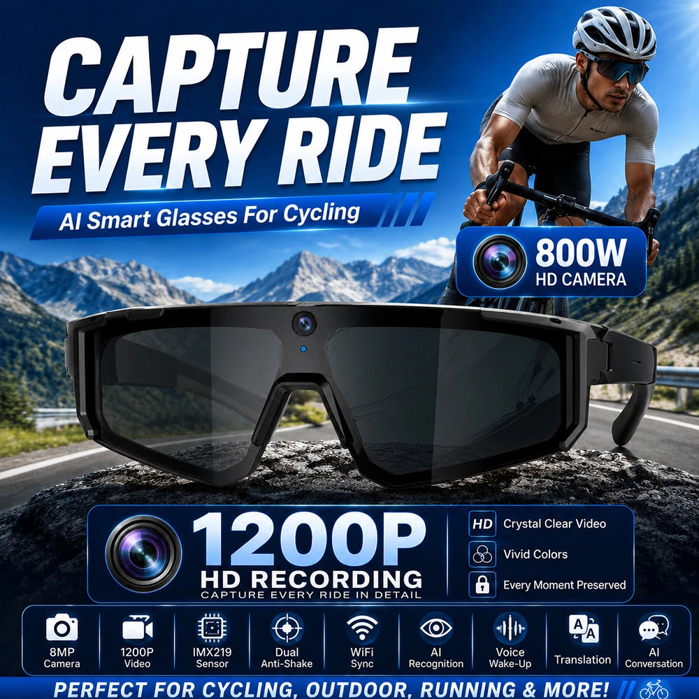 2026 AI Smart Glasses for Men Camera 1200P Video ChatGPT AI Assistant Voice Translation 32GB Storage Outdoor Cycling Sunglasses