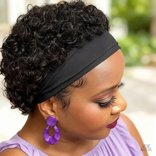 Headband Wig Human Hair Curly Full Machine Made Wigs For Women Natural Color daily use