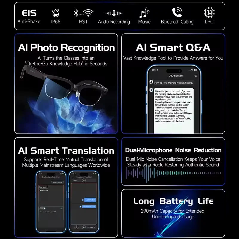 2026New AI Smart Glasses 120+Language Translation 800W Pixel Camera Video Music Player Call Business 8K Color Change Glasses Men