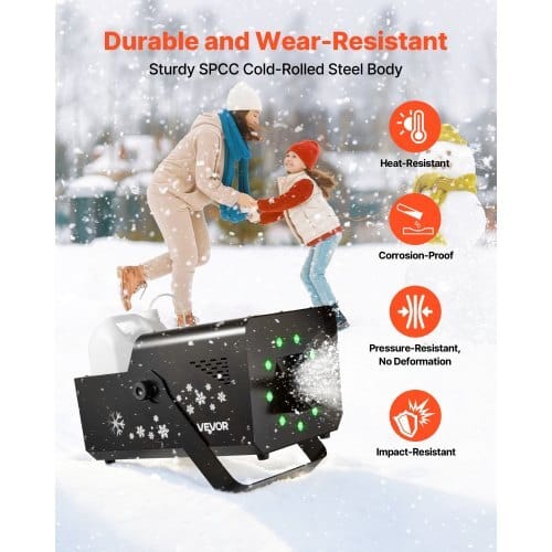 1500W Snow Machine with RGB DMX512 Signal Control, 9 LED Lights, Wireless Remote