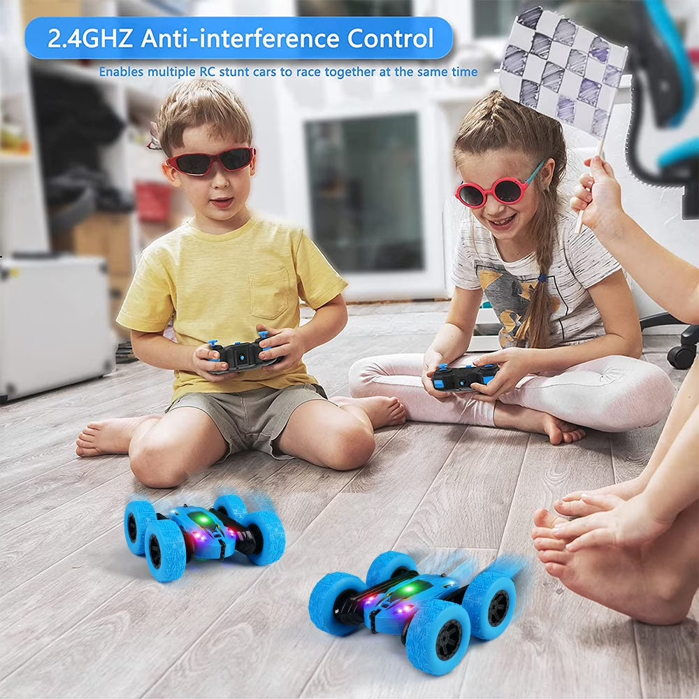 Remote Control Car Double Sided 360°Rotating 4WD RC Cars with Headlights 2.4Ghz Rechargeable Toy Cars, Blue