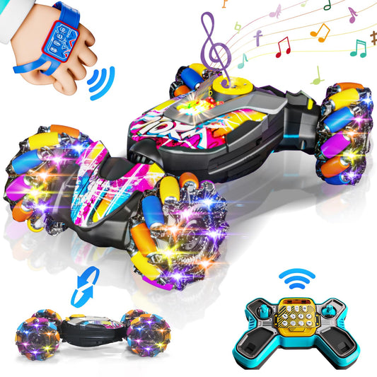 RC CarsGesture Sensing RC Stunt Car with Light & MusicCustom Command Operation4WD45° Driving360° Rotating2.4Ghz Remote Control Twist Car Toys for Kids Boys Age 4 5 6 7 8 9 10 11 12 Years Old