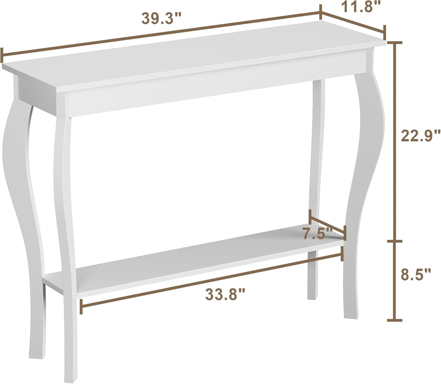 39" Narrow Entryway Table with Storage Shelf, White