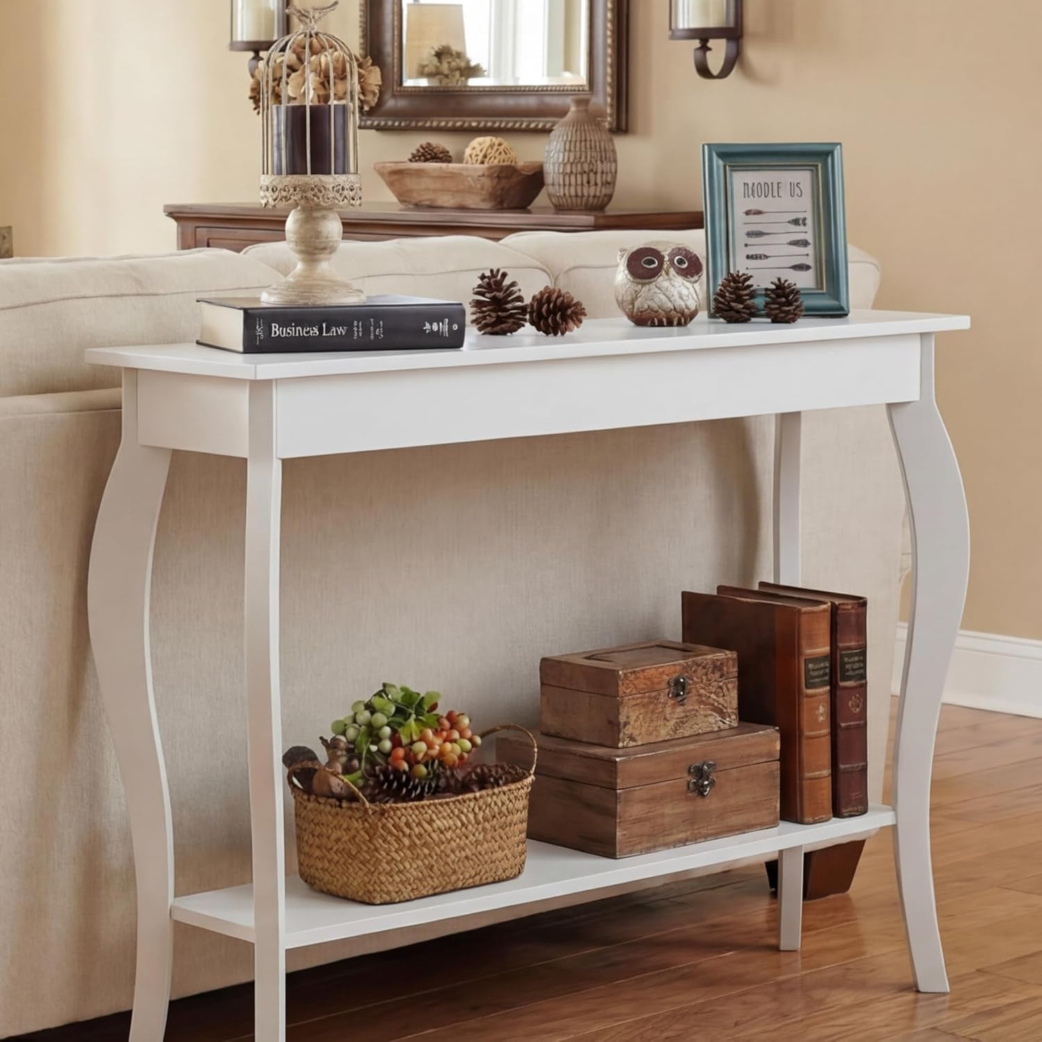 39" Narrow Entryway Table with Storage Shelf, White