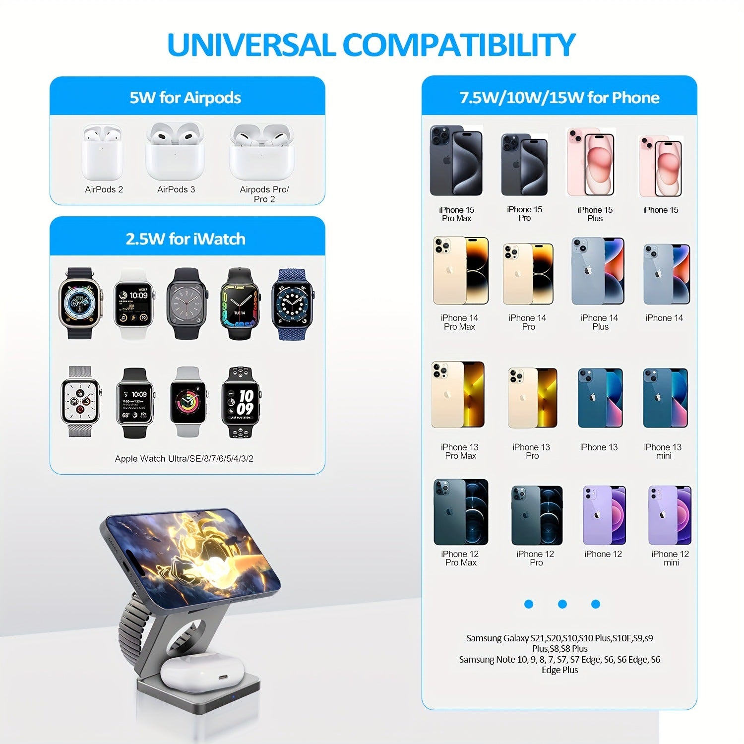 3-in-1 Magnetic Wireless Charger for iPhone Apple Watch Earbuds