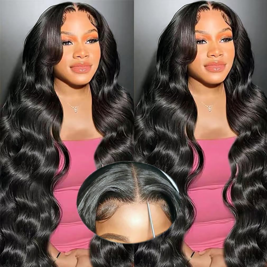 Uesoels Ready To Go Glueless Wigs Human Hair 6x4 Lace Closure Wigs Human Hair 12A Body Wave Lace Front Wigs Human Hair Unprocessed Brazilian Virgin Human Hair 34 Inch