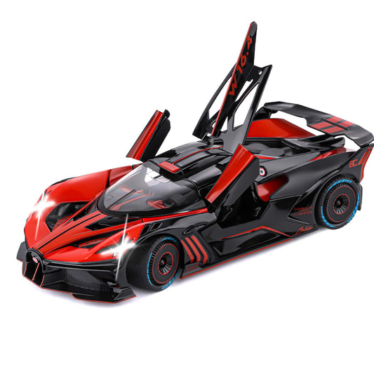 Toy Car Model for Bugatti Compatible with 1:24 Bugatti Bolide Alloy Diecast Car Toy with Lights and Music Pull Back Car Toys for Kids Boys Girls Gift (Red)