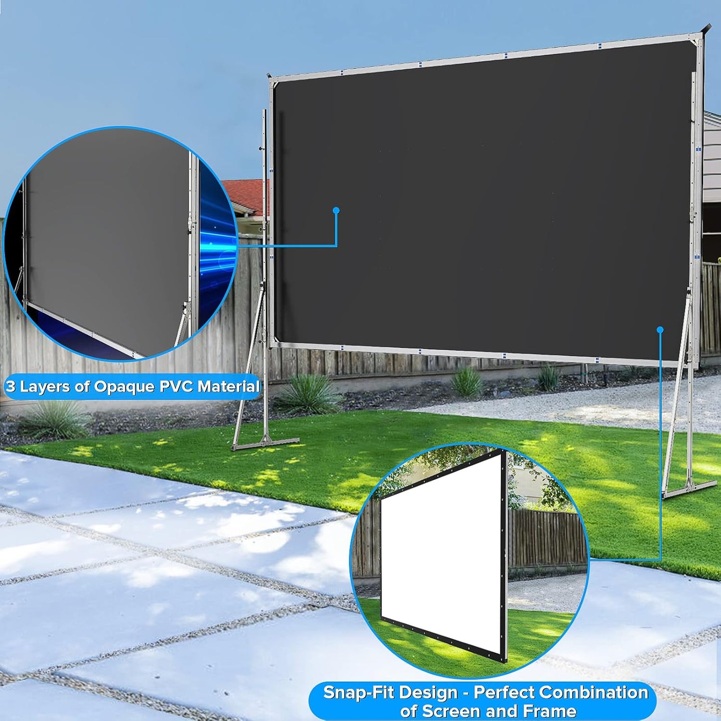 Projector Screen 200 Inch, 3-Layers PVC Projector Screen with Stand