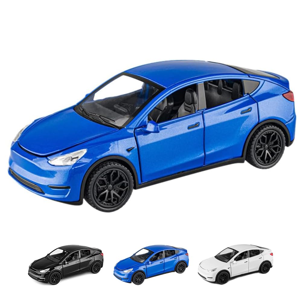 1/32 Scale Diecast Car Model Y Alloy Diecast Toy Cars Pull Back Toys with Sound and Light Vehicles Toys for Kids Gift Car Lovers Collection (1/32 Model Y -Blue)