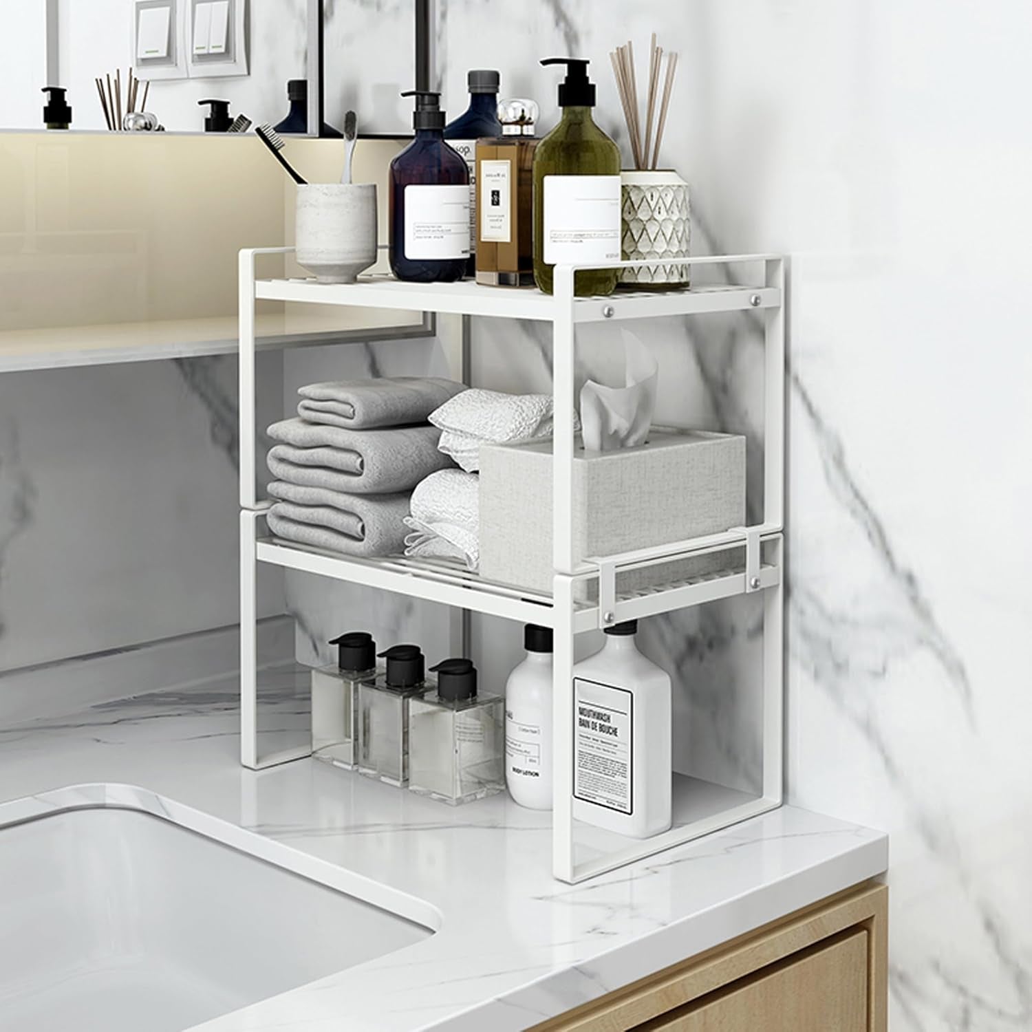 Cabinet Shelf Organizer, Pantry Shelf Rack, White 13X8.3X7.3