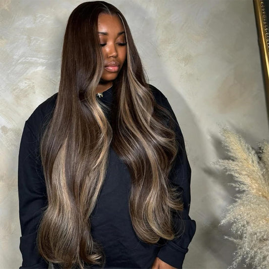 CIYOO 24 Inch Ash Blonde Highlight Wig Human Hair 13x6 Body Wave Highlight Ombre Lace Front Wig Human Hair Pre Plucked Colored Human Hair Wigs for Women Ash Blonde Glueless Wigs
