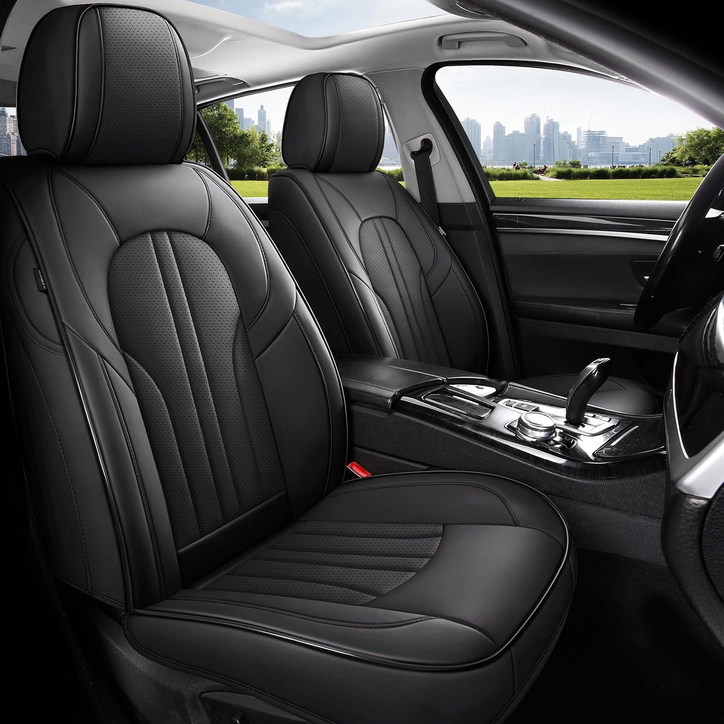 Car Seat Cover Full Set, Leather Car Seat Cover, Waterproof Seat Covers, Car Seat Cushion, Nappa Leather Seat Covers Car Seat Protector Universal Fit Most Cars Black