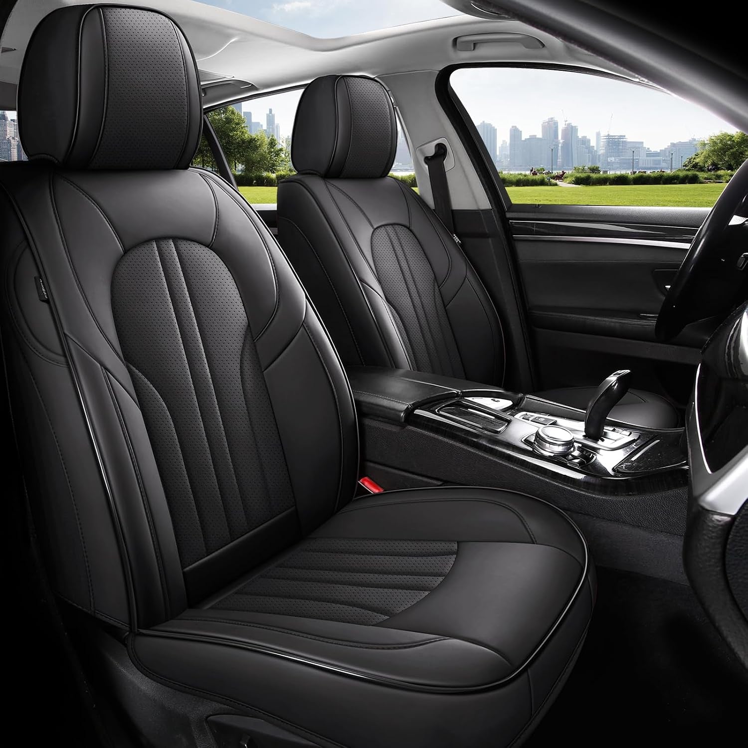 Car Seat Cover Full Set, Leather Car Seat Cover, Waterproof Seat Covers, Car Seat Cushion, Nappa Leather Seat Covers Car Seat Protector Universal Fit Most Cars Black