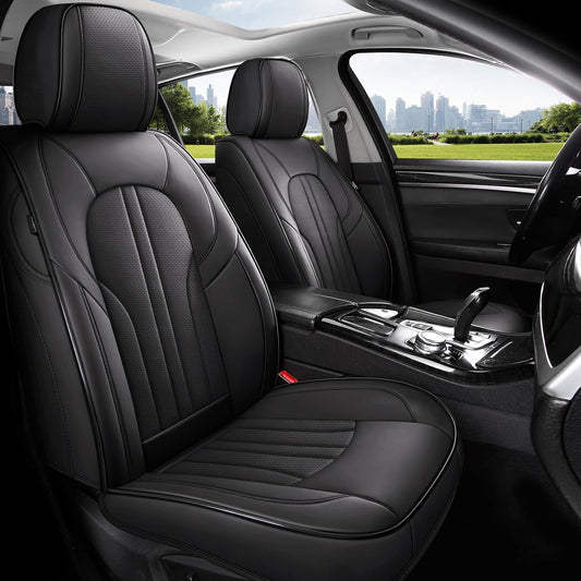Car Seat Cover Full Set, Leather Car Seat Cover, Waterproof Seat Covers, Car Seat Cushion, Nappa Leather Seat Covers Car Seat Protector Universal Fit Most Cars Black