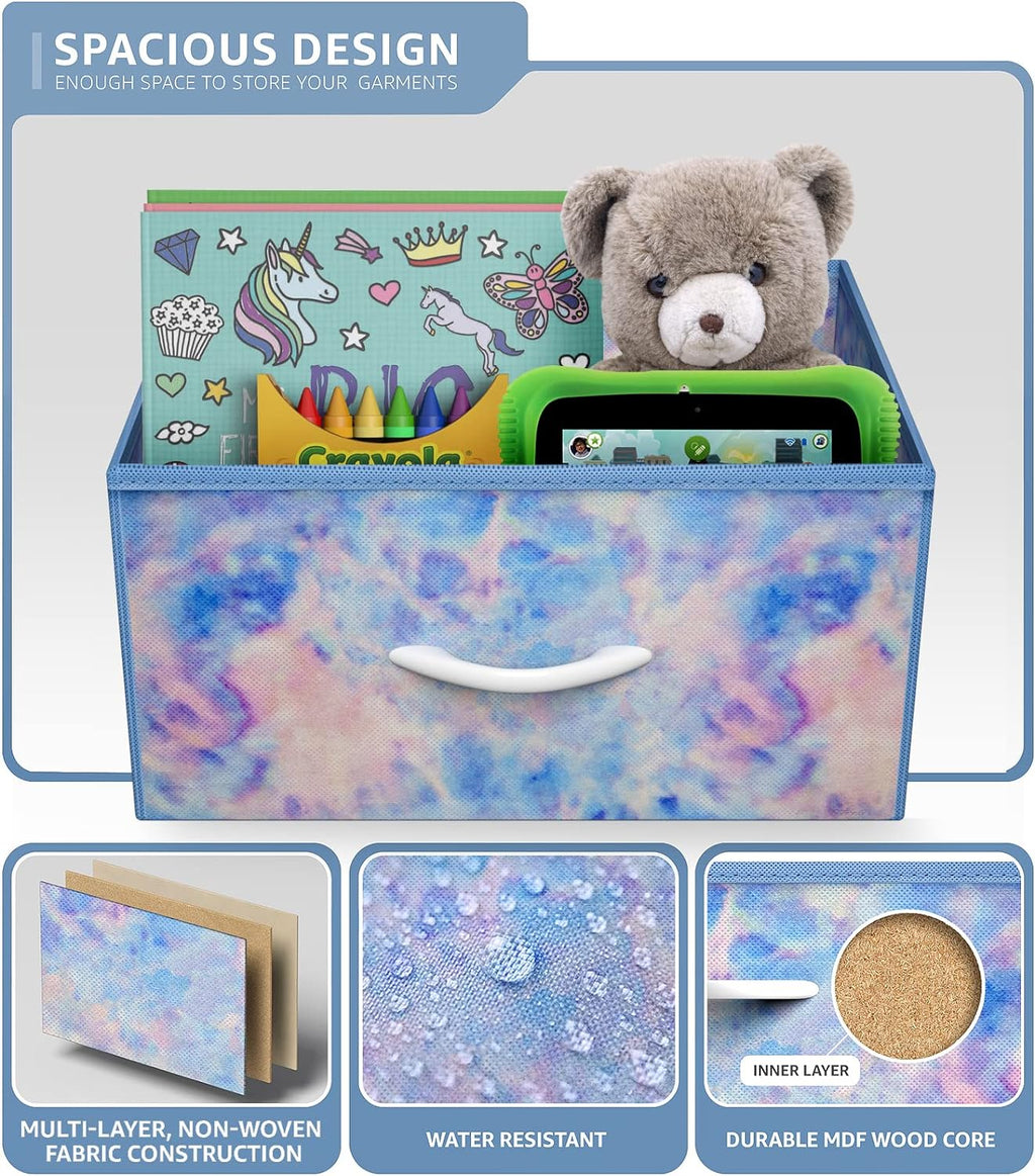 2-Drawer Kids Nightstand for Bedroom (Tie-Dye Blue)