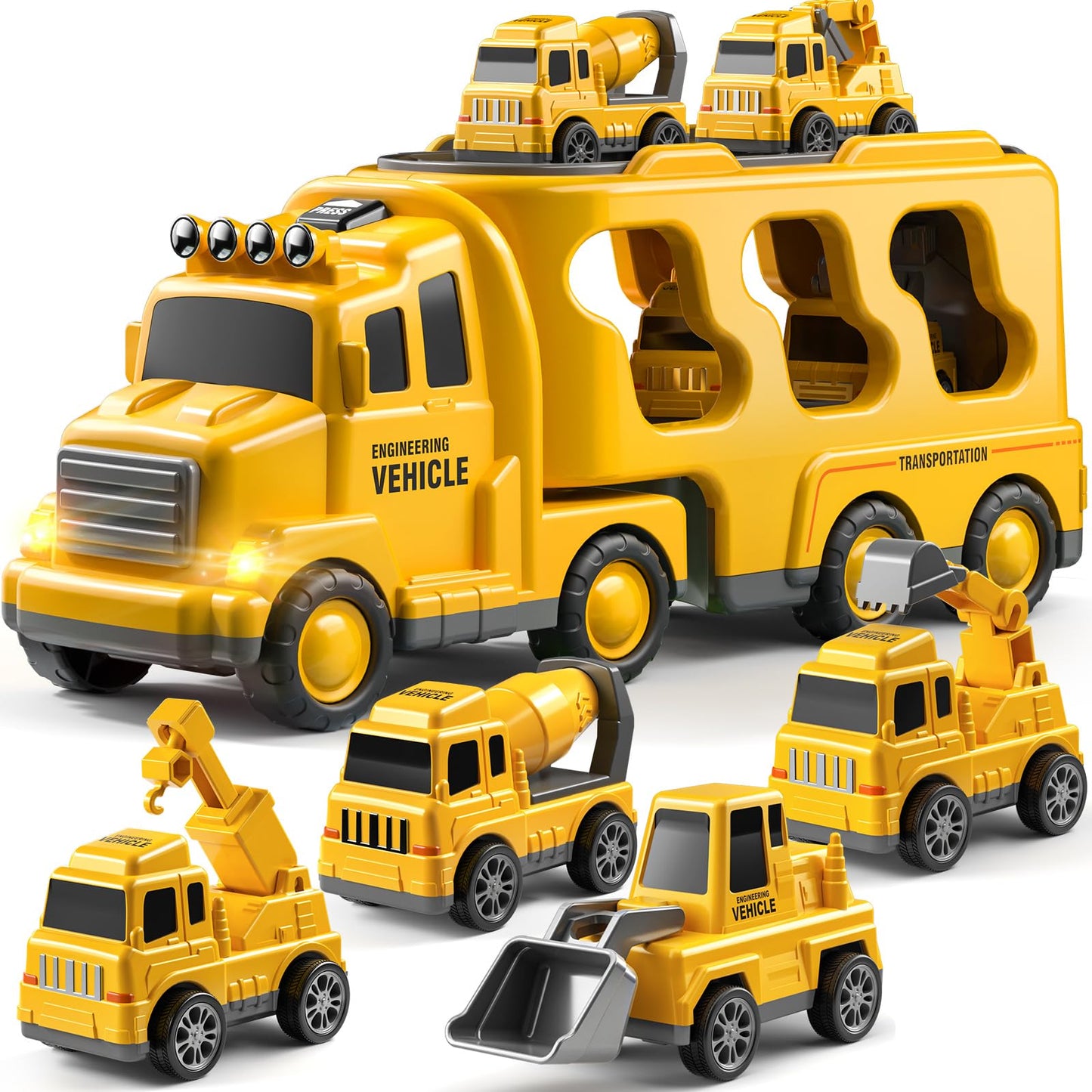 JUKUDAHU Truck Toys for 3 4 5 6 Years Old Boys Toddler Car Toys for Toddler Boys Ages 3-5 Construction Toys Car Carrier Vehicle Toy Set Kids Toys Truck Set for Age 3-9