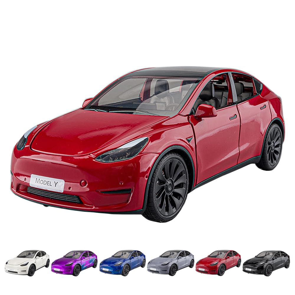 1/24 Scale Diecast Car Model Y Alloy Diecast Toy Cars Pull Back Toys with Sound & Light Vehicles Toys for Kids Gift Car Lovers Collection (1/24 Model Y -Red)
