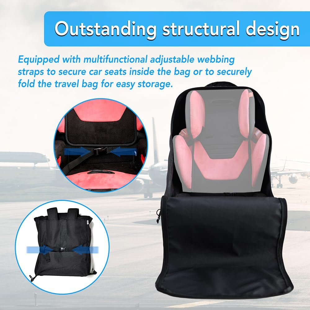 Car Seat Travel Bag with Wheels Car Seat Bag for Airplane Padded Adjustable Strap Car Seat Carrier Car Seat Travel Cover with Wheels (Black)