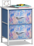 2-Drawer Kids Nightstand for Bedroom (Tie-Dye Blue)