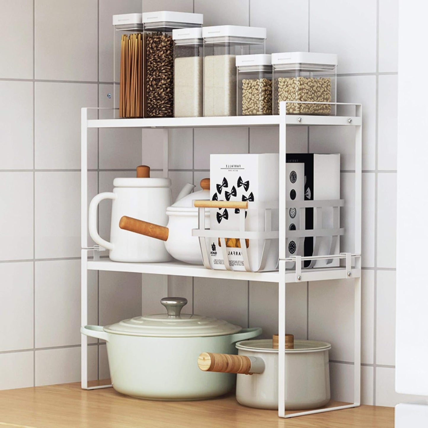 Cabinet Shelf Organizer, Pantry Shelf Rack, White 13X8.3X7.3
