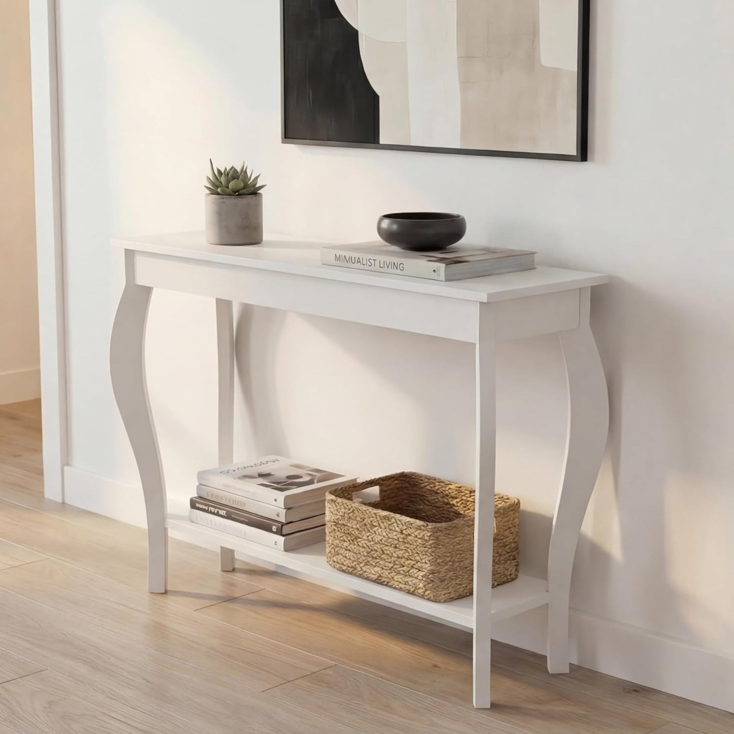 39" Narrow Entryway Table with Storage Shelf, White