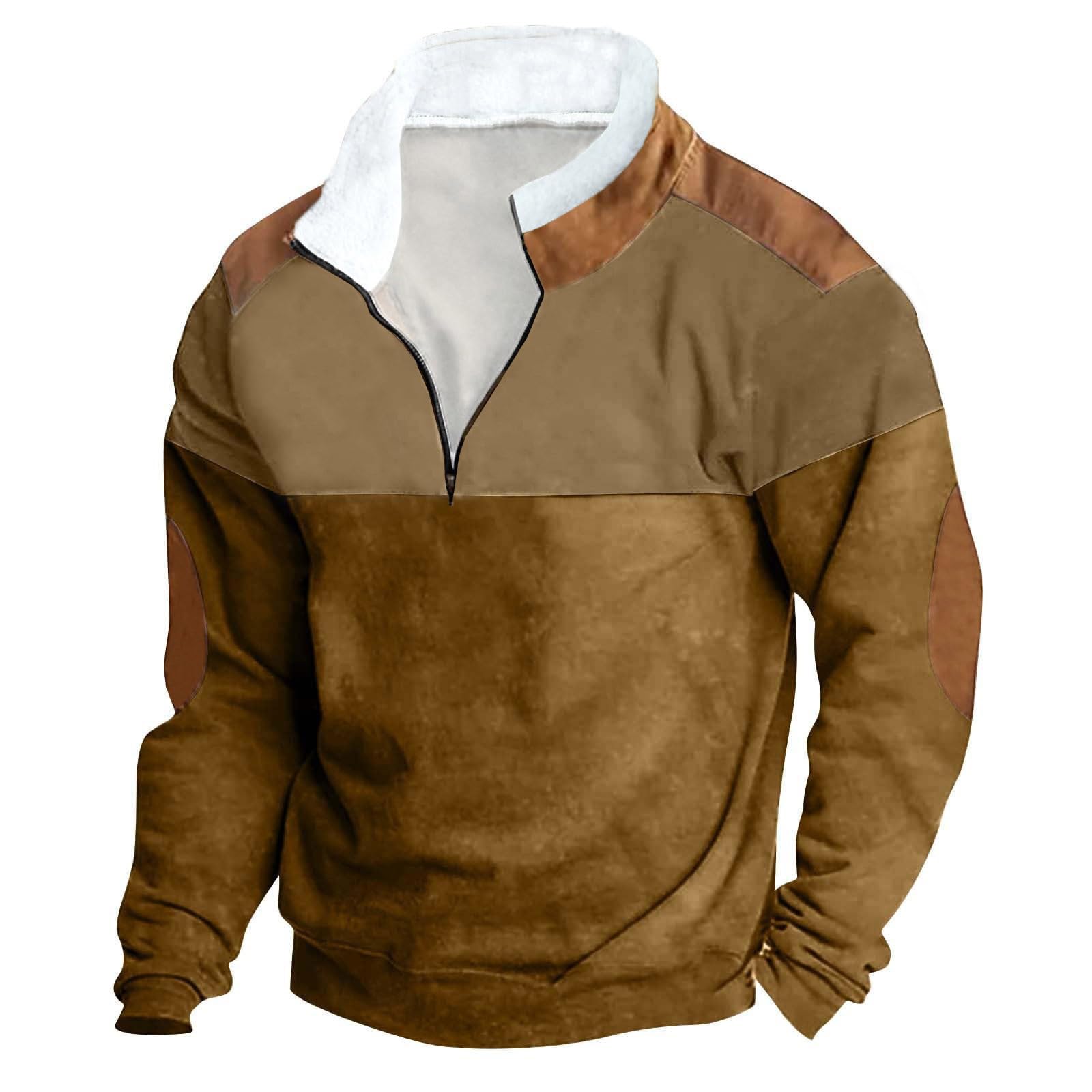 Sunaei Men Western Aztec Pullover Sweatshirts Quarter Zip Jacket Tops Fleece Lined Fashion Sweatshirt Cowboy Western Clothing