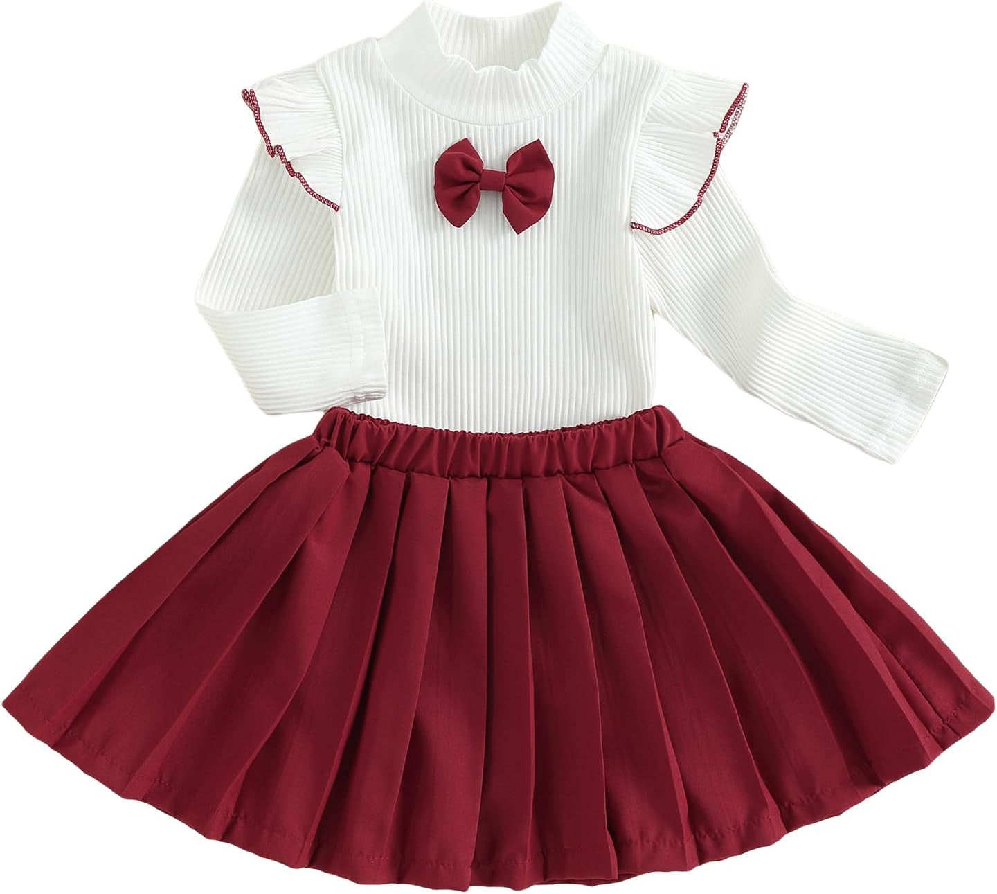 Kupretty Toddler Baby Girl Fall Winter Clothes Turtleneck Solid Knit Pullover Tops Plaid Button Mini Skirts Set Outfits