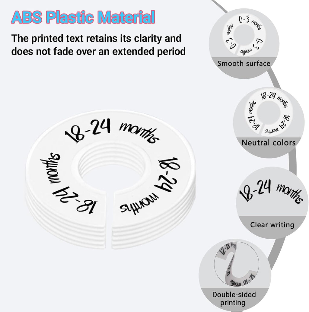 6-Piece Baby Closet Dividers, Unisex Baby Clothes Size Dividers,Nursery Closet Dividers for 0-24 Months Clothes Organizer and Most Rods