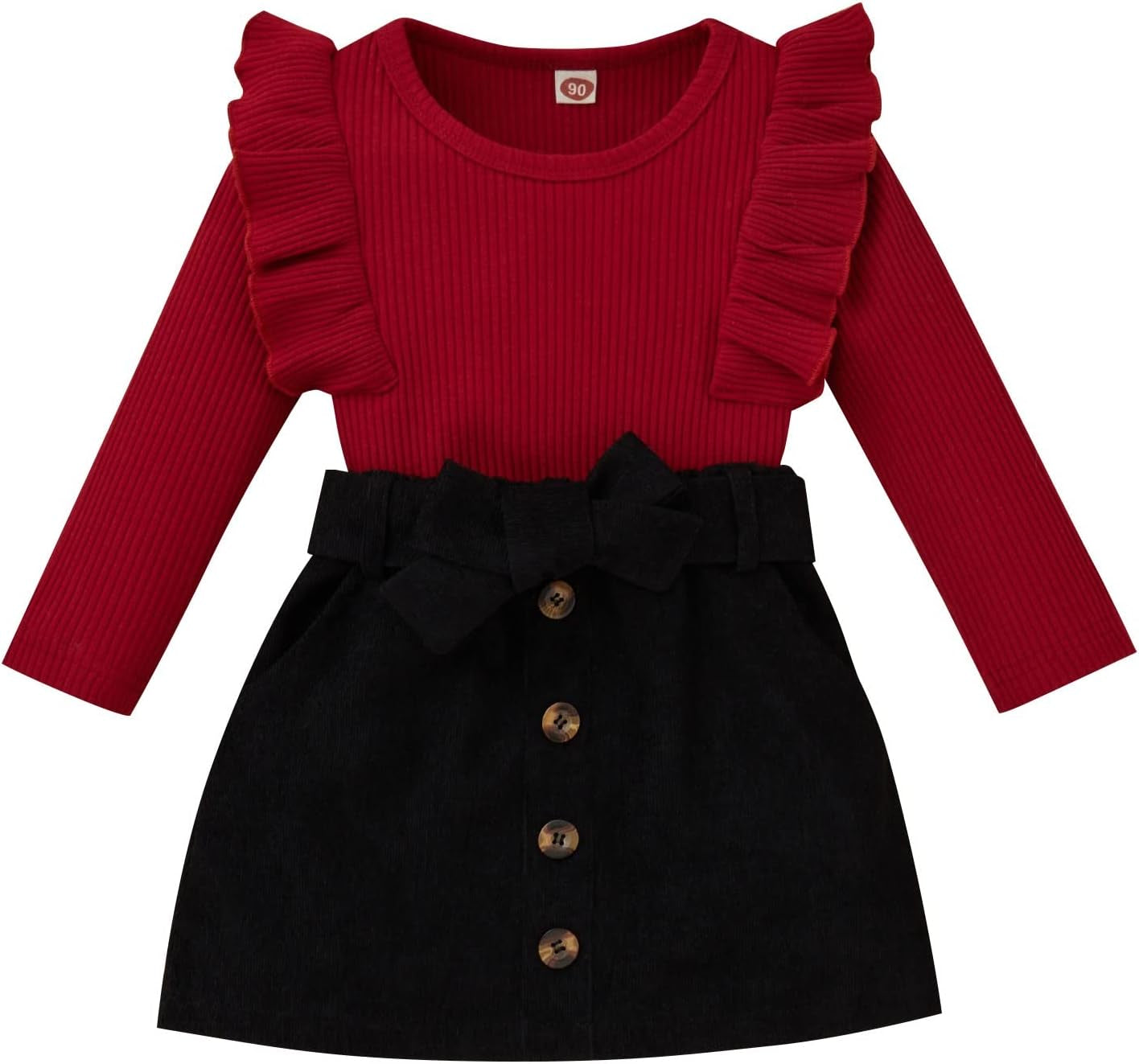Kupretty Toddler Baby Girl Fall Winter Clothes Turtleneck Solid Knit Pullover Tops Plaid Button Mini Skirts Set Outfits