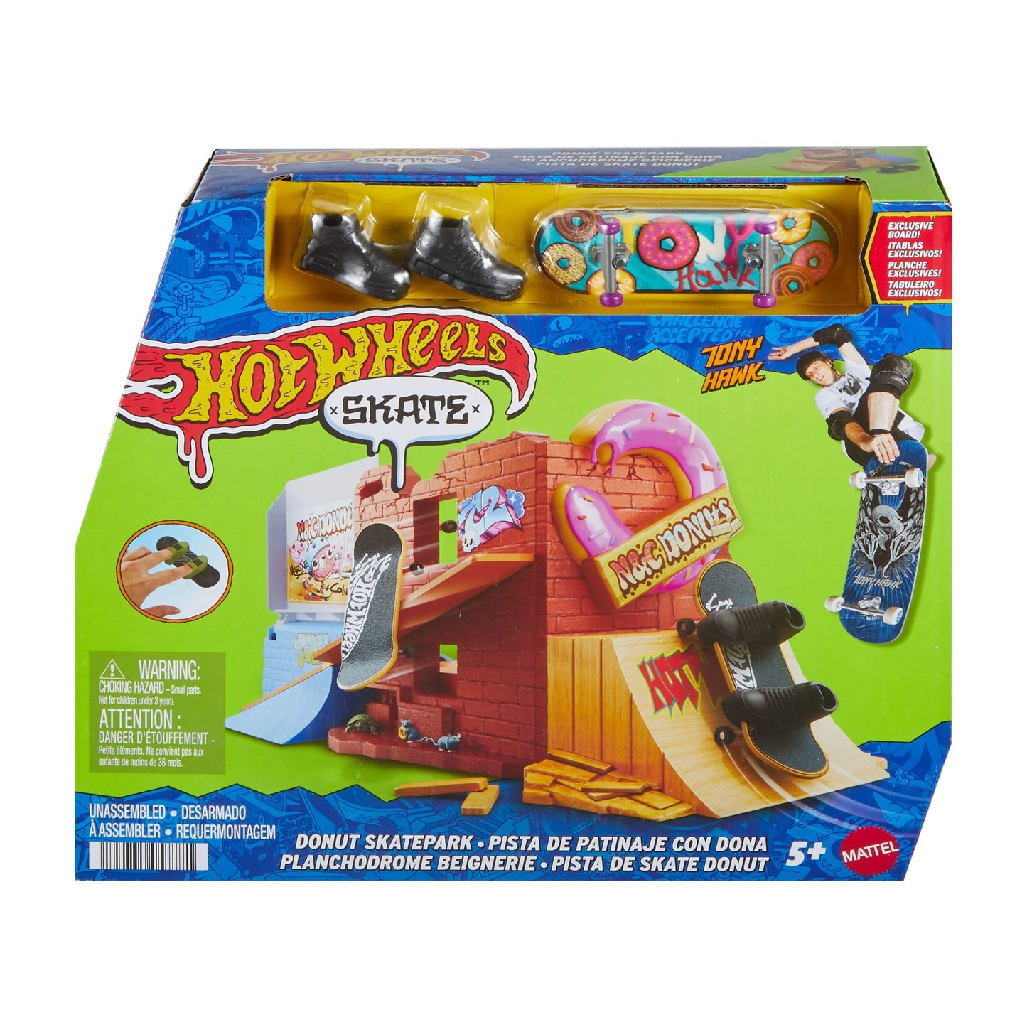 Skate Donut Shop Park with Tony Hawk Fingerboard & Pair of Shoes, Length: 10 In