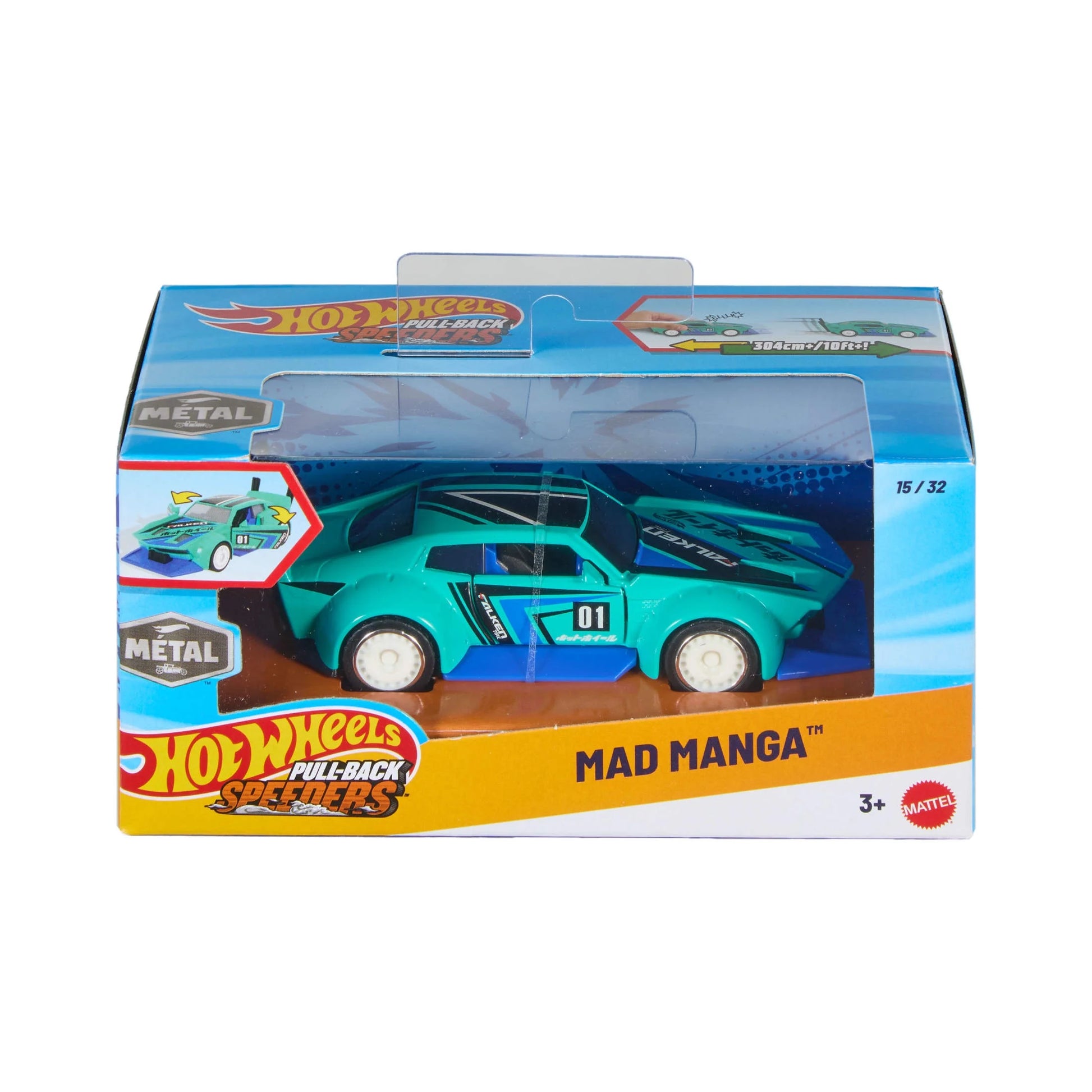 Pull-Back Speeders Toy Car in 1:43 Scale, Pull Car Backward & Release to Race