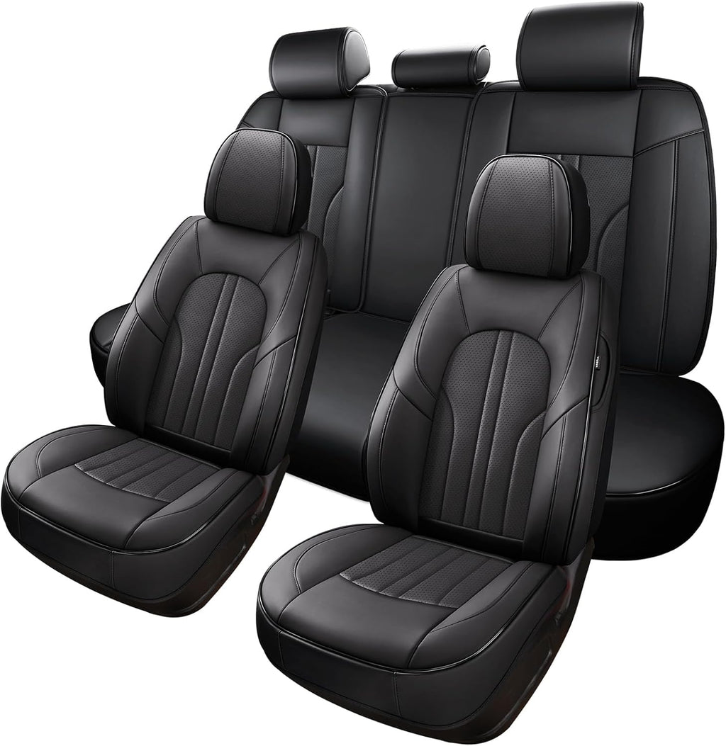 Car Seat Cover Full Set, Leather Car Seat Cover, Waterproof Seat Covers, Car Seat Cushion, Nappa Leather Seat Covers Car Seat Protector Universal Fit Most Cars Black