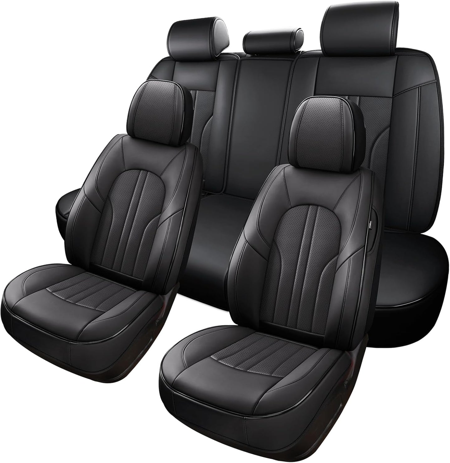 Car Seat Cover Full Set, Leather Car Seat Cover, Waterproof Seat Covers, Car Seat Cushion, Nappa Leather Seat Covers Car Seat Protector Universal Fit Most Cars Black